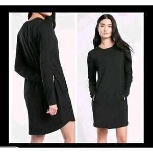 Athleta Black Balance Sweatshirt Dress Medium Long Sleeve Pullover Pockets